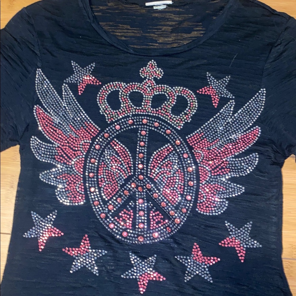Black studded shirt with peace sign
💙 bundle eligible - Picture 3 of 3
